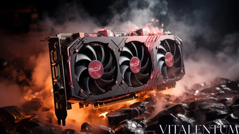 Red and Black Computer Graphics Card on Black Rocks AI Image
