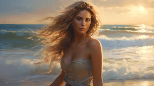 Serene Woman on Beach: A Captivating Moment in Golden Light