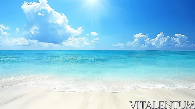 Tranquil Beach Scene with Palm Trees and Clear Blue Water AI Image