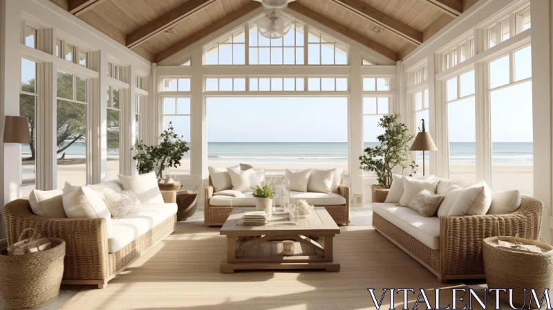 Coastal Living Room with Ocean View AI Image