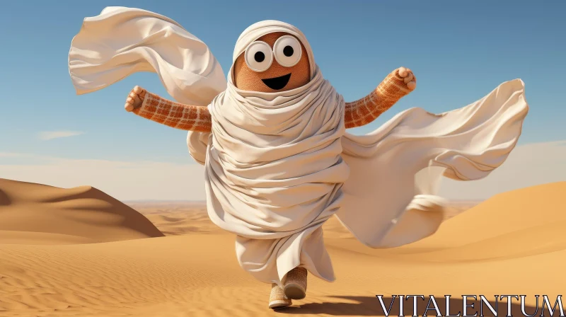 AI ART Joyful 3D Cartoon Character Running in Desert Landscape