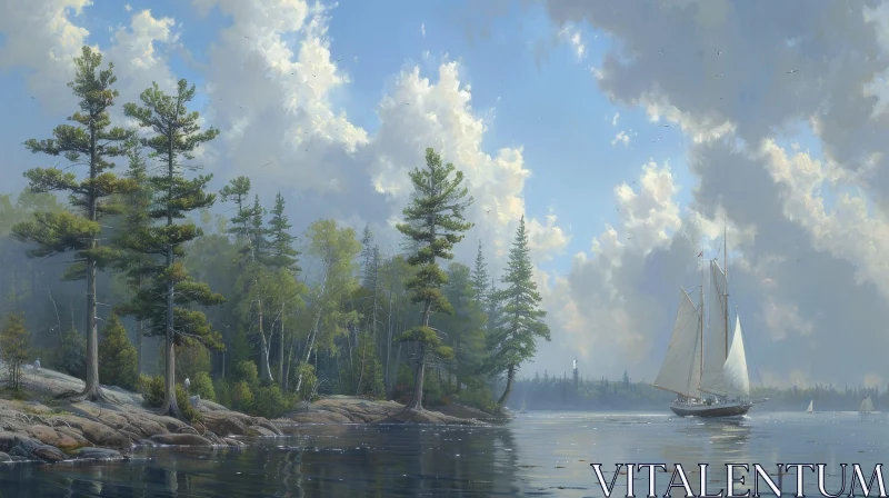 Tranquil Sailboat Painting on Lake AI Image