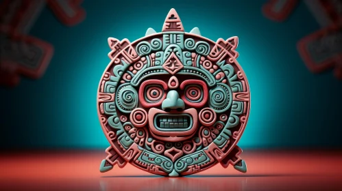 Aztec Calendar 3D Rendering - Stone Sun Symbol