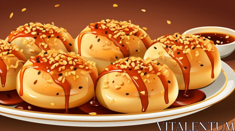 Delicious Sesame Balls with Sweet Glaze AI Image