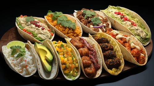 Delicious Taco Variety on Wooden Board