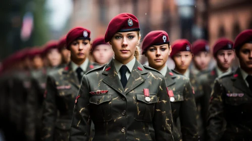 Female Soldiers Marching in Military Formation