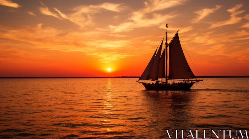 AI ART Golden Sunset Sailboat on Calm Waters