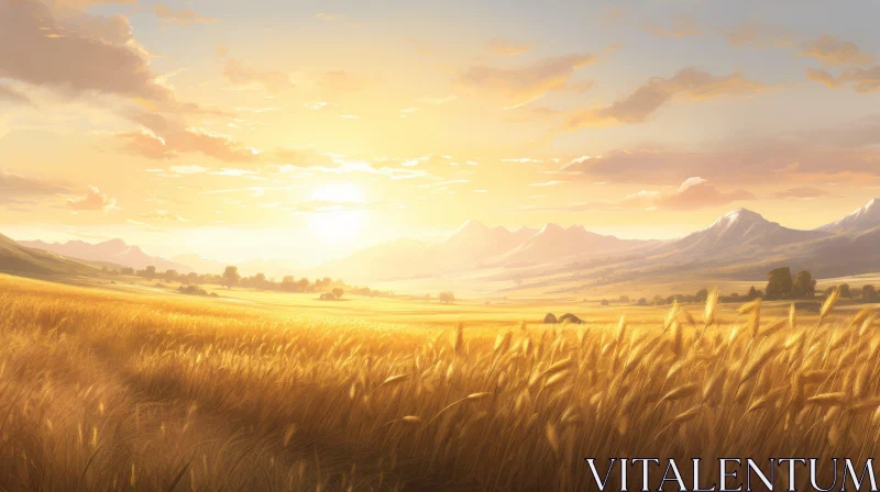Golden Wheat Field at Sunset AI Image