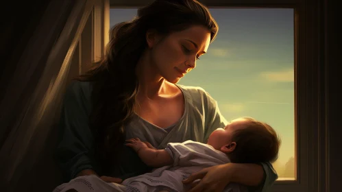 Mother and Baby Painting - A Touching Moment of Love and Serenity