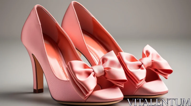 Pink Satin High-Heeled Shoes with Bow - Fashion Statement AI Image
