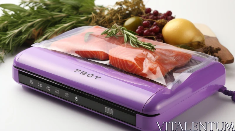 Purple Vacuum Sealer with Cutting Board and Fresh Ingredients AI Image