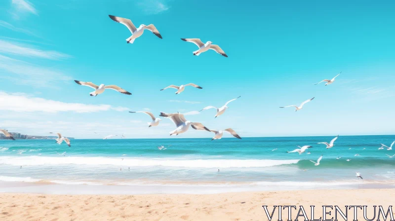 AI ART Seagulls Flying Over Ocean - Captivating Nature Scene