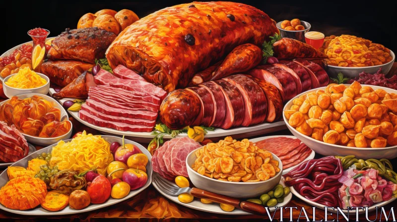Sumptuous Feast Painting - Opulent Meal Artwork AI Image