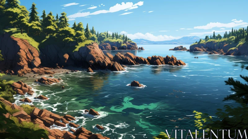 Tranquil Rocky Coast Landscape AI Image