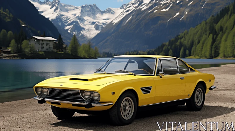 Yellow Classic Car by the Lake | Realistic and Hyper-Detailed Rendering AI Image