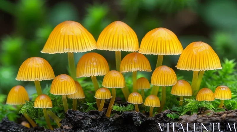 AI ART Bright Orange Mushroom Group in Nature