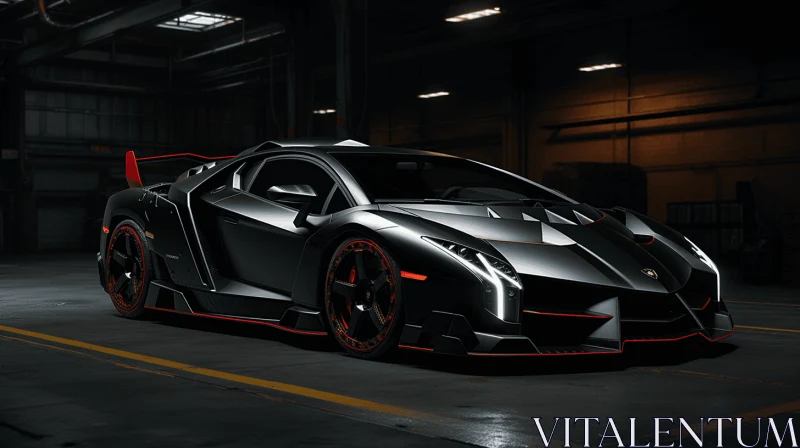 Captivating Lamborghini Super Car in a Dark Warehouse | Neo-Traditionalist Art AI Image