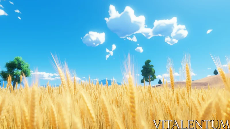 AI ART Golden Wheat Field Landscape on Sunny Day