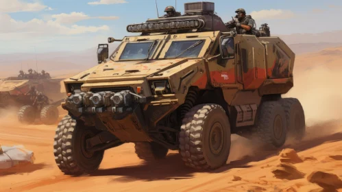 Intense Military Vehicle Action in Desert