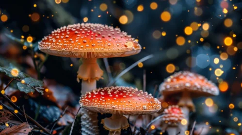 Red and White Mushroom Forest Bokeh Close-up