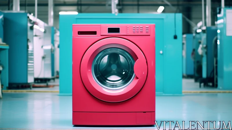 Red Washing Machine in Blue Room AI Image