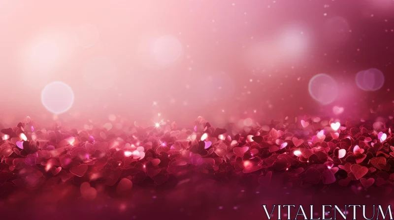 Romantic Pink Valentine's Day Background with Red Glitter Hearts AI Image