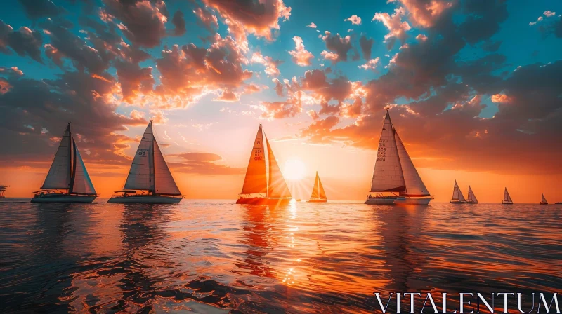 AI ART Sailing Yachts Regatta at Sunset