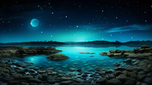 Tranquil Night Landscape with Lake and Starry Sky
