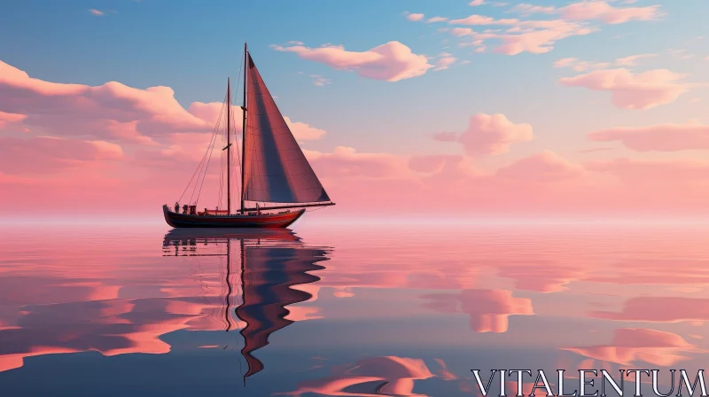 AI ART Tranquil Seascape with Sailboat and Sunlight