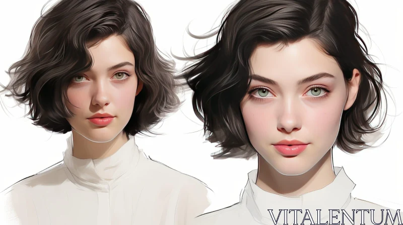 AI ART Young Woman Portrait in White Shirt