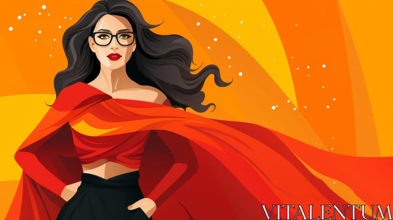 AI ART Confident Businesswoman in Red Cape and Glasses - Vector Illustration