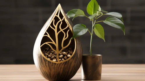 Golden Tree Design Teardrop Container 3D Rendering