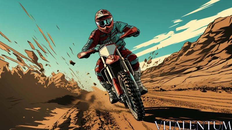 Man Riding Dirt Bike in Desert Landscape AI Image