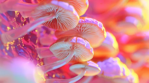 Psychedelic Glowing Mushrooms - Close-up Image