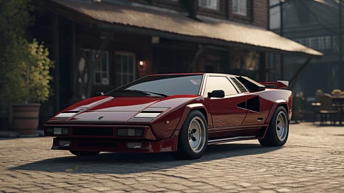 Vintage Red Sports Car in Hyper-Realistic Urban Setting