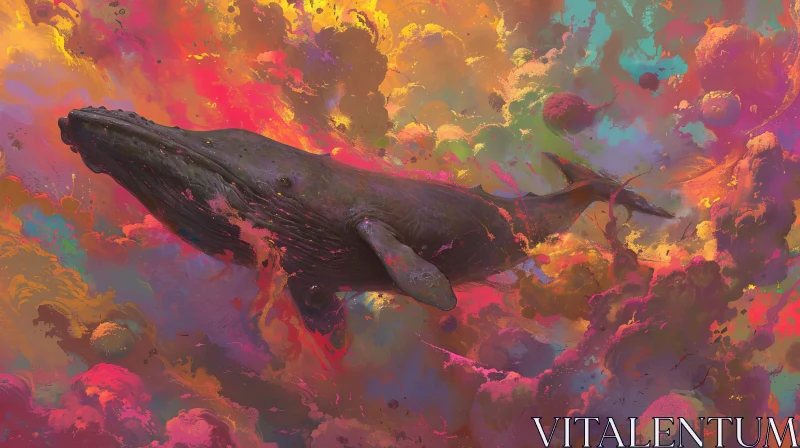 AI ART Whale Swimming in Colorful Mist - Nature Wonders