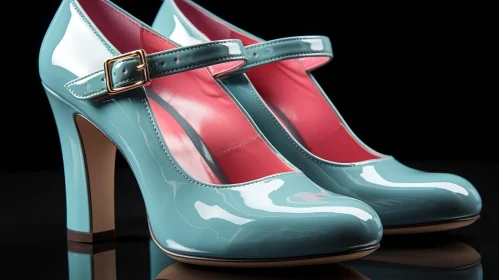 Blue Patent Leather High Heel Shoes with Mary Jane Strap