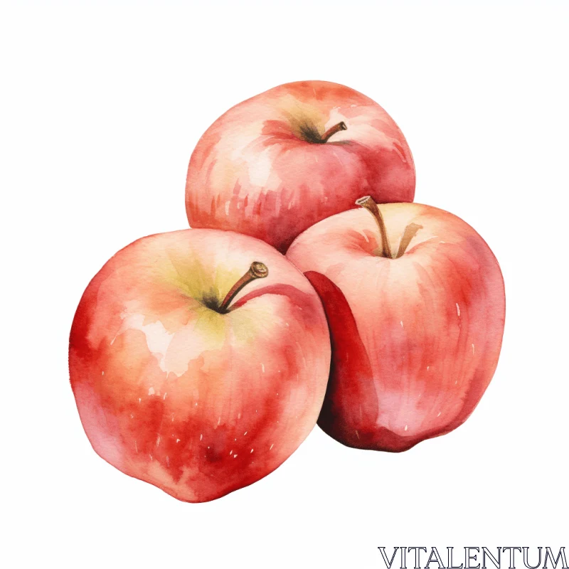 Delicate Watercolor Painting of Three Red Apples | Realistic Portrait Style AI Image