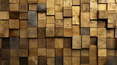 Golden Metallic Cubes Wall - Abstract 3D Rendering