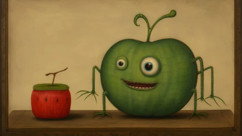 Green and Red Apple Still Life Painting