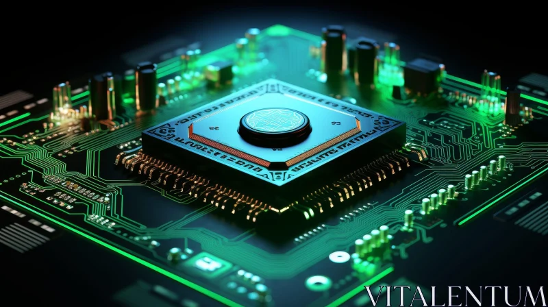 Green Circuit Board Computer Chip Close-Up | XYZ Corporation AI Image