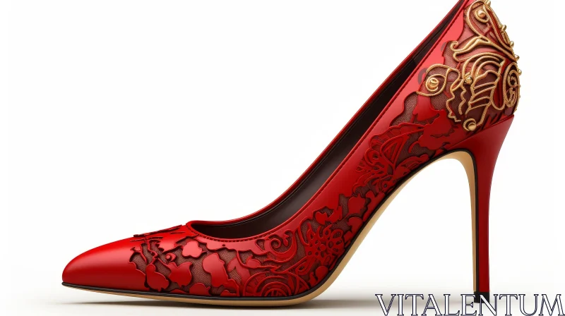AI ART Red Floral High-Heeled Leather Shoe | Fashion Statement