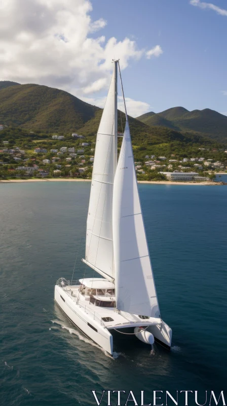Sailing Catamaran in the Caribbean Sea AI Image