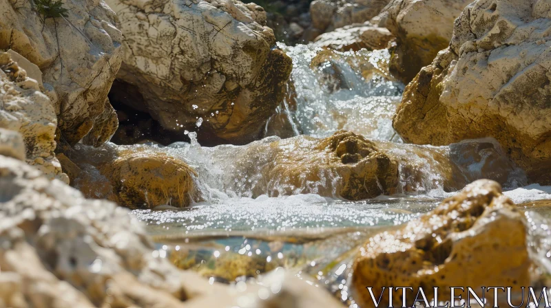 AI ART Serene Waterfall in Rocky River