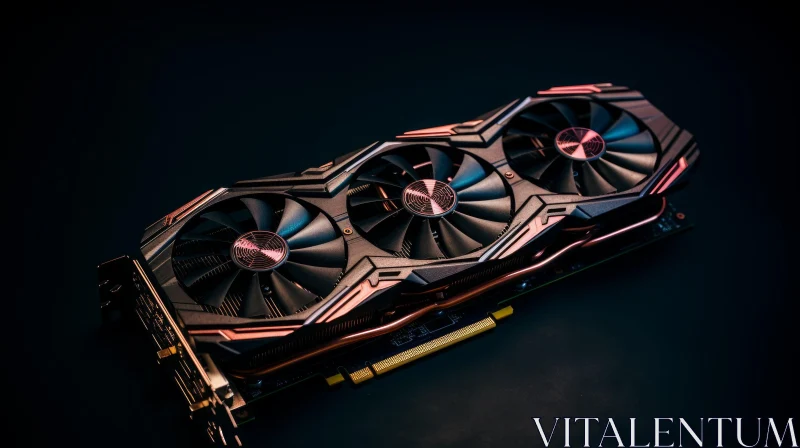 Sleek Black and Copper Graphics Card with Three Fans AI Image