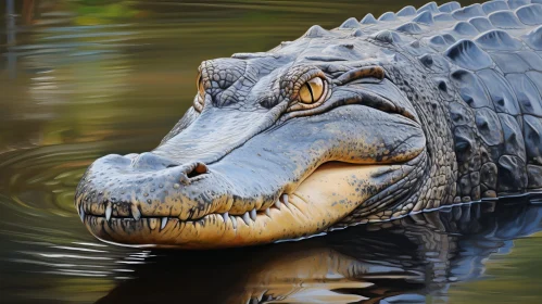 Alligator Close-Up in Dark River