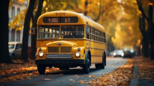 Autumn Scene: School Bus on Tree-Lined Street