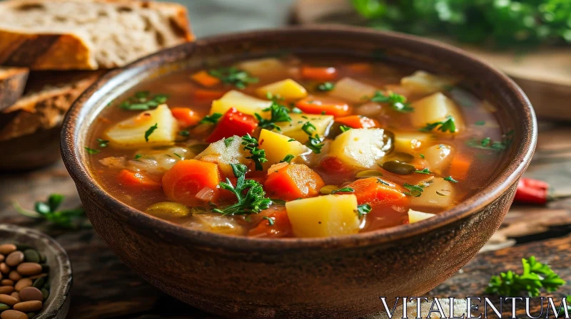 AI ART Delicious Vegetable Soup with Bread - Food Photography
