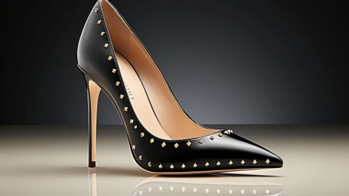 Elegant Black High Heel with Gold Studs