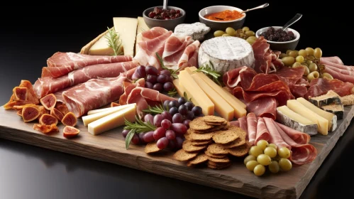 Exquisite Charcuterie Board with Meats, Cheeses, Fruits, and Crackers